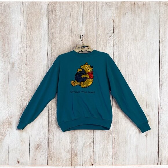 VTG 90's Pooh Crewneck Sweatshirt Embroidered Y2K Teal Blue Mickey Inc. Small - Picture 1 of 14